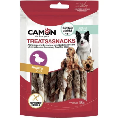 Снек для собак CAMON палички з яловичої шкіри обмотані качин..