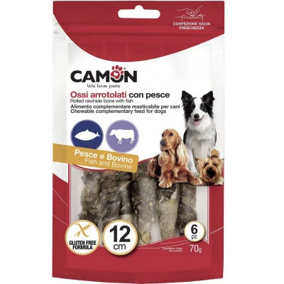 Снек для собак CAMON палички з яловичої шкіри обмотані рибою