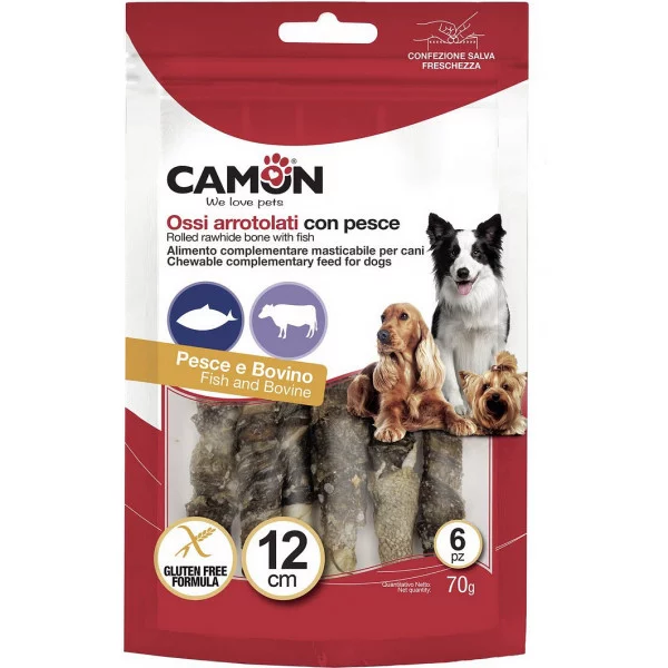 Снек для собак CAMON палички з яловичої шкіри обмотані рибою