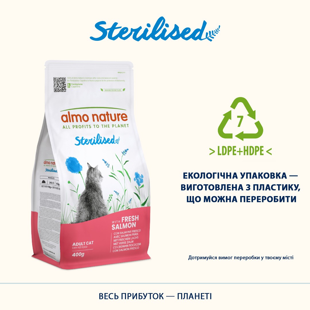 картинка Almo Nature Holistic Cat для дорослих стерилізованих котів зі свіжим лососем