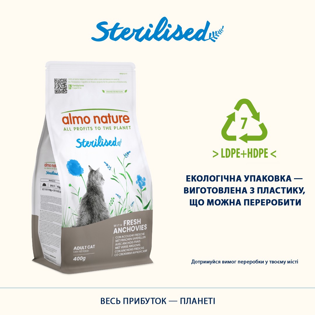 картинка Almo Nature Holistic Cat для дорослих стерилізованих котів зі свіжим анчоусом