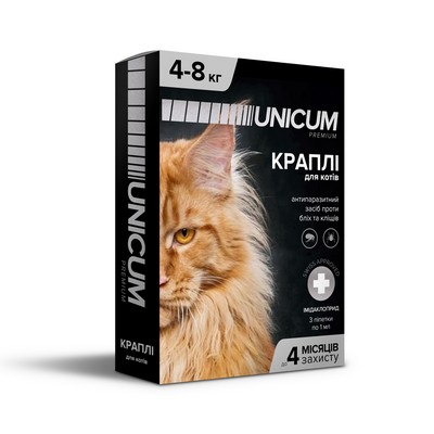 картинка Краплі UNICUM PREMIUM від бліх і кліщів на холку для котів та кішок