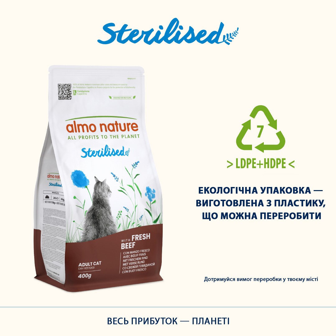 картинка Almo Nature Holistic Cat для дорослих стерилізованих котів зі свіжою яловичиною
